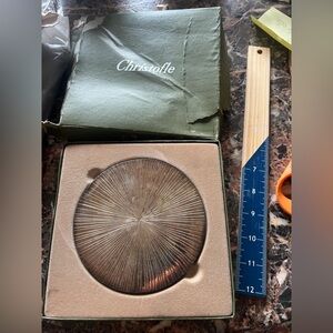 New in beat up box Christofle 
 Silver Round salad or dessert plate retail >$500